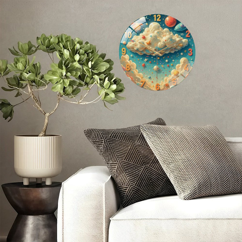 Caricature d'une horloge murale en forme de nuage pour la maison - Horloge murale moderne en verre 12 po