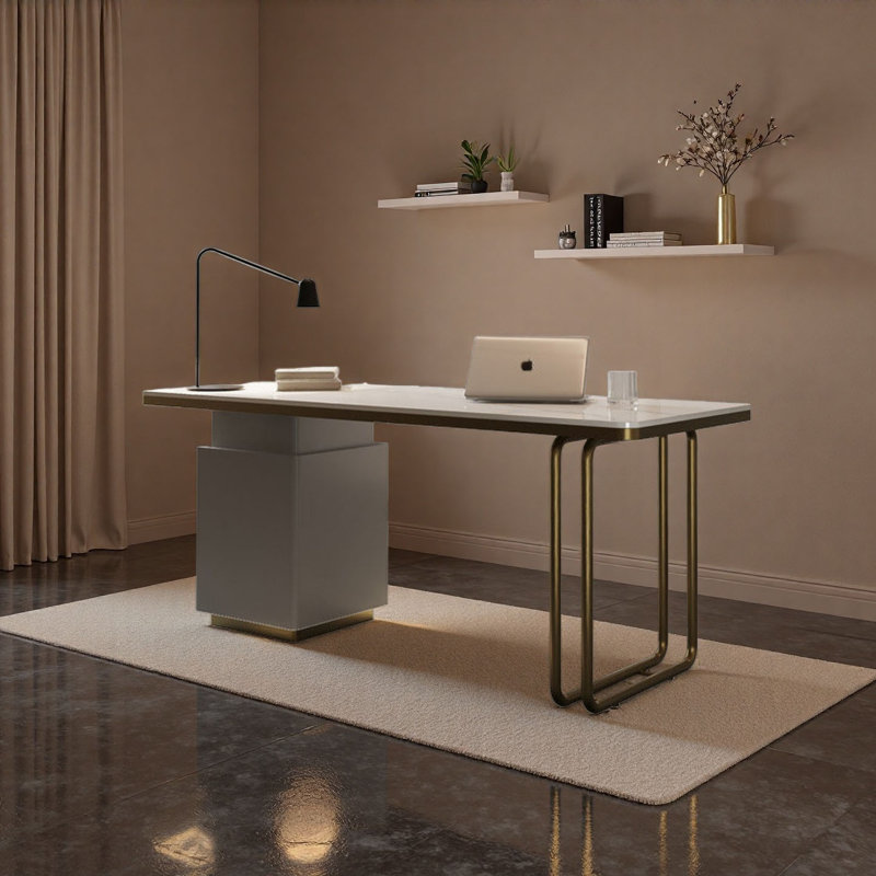 Modern Minimalist Italian Desk: Solid Slate Top, 29.5" H x 55.1" W x 27.6" D