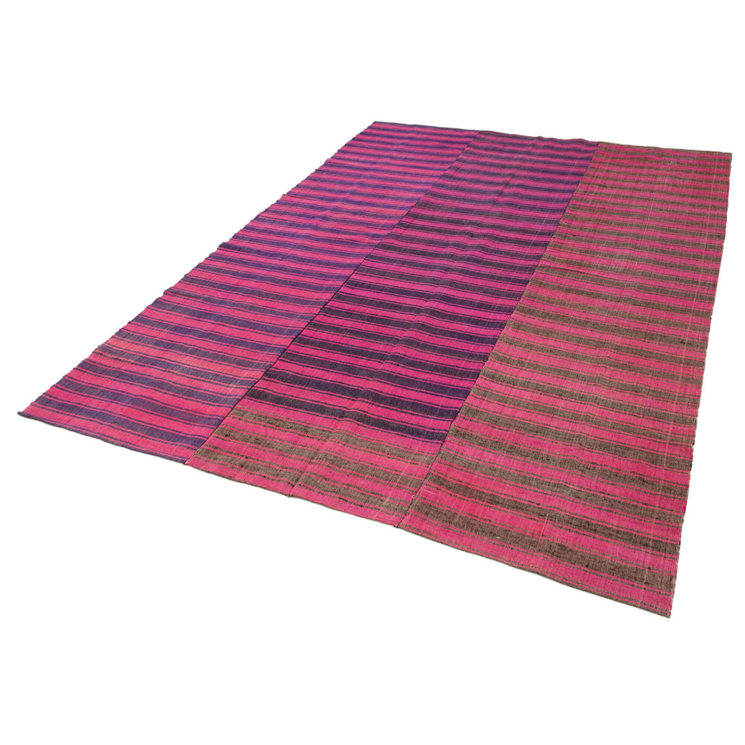 Striped Kilim Pink Striped Wool Handmade Area Rug