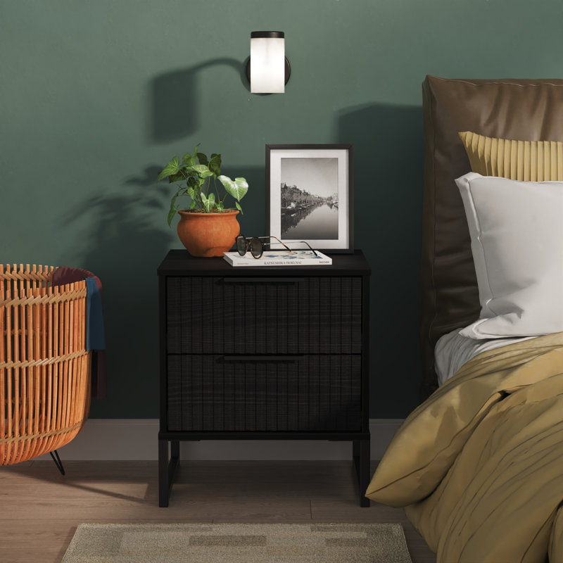Chaelynn 45cm W Manufactured Wood Bedside Table, Black