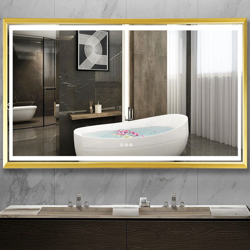 Miroir suspendu de salle de bain Novel, Or, 30 po x 48 po