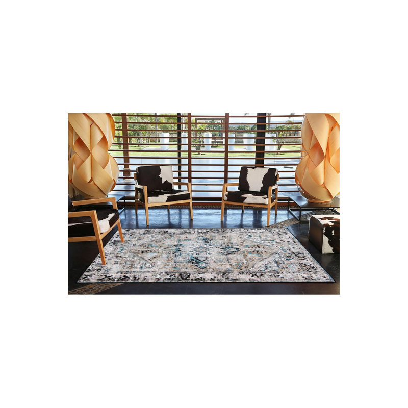 Tapis décoratif de couleur gris diamant lavable à la machine, Carré 3 pi 3 po