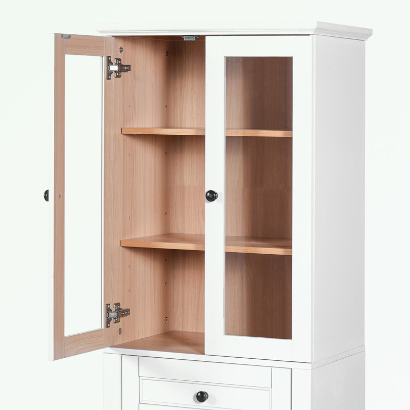 Freestanding Bathroom Storage Linen Cabinet, White