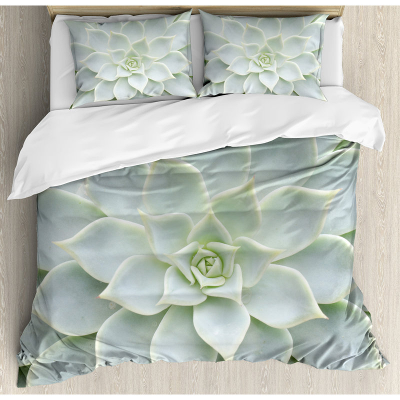 Sage Green Cactus Print Queen Duvet Cover Set