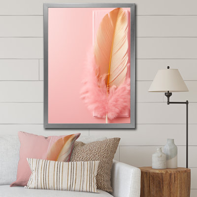 Boho Glam or et plumes roses élégantes sur toile
