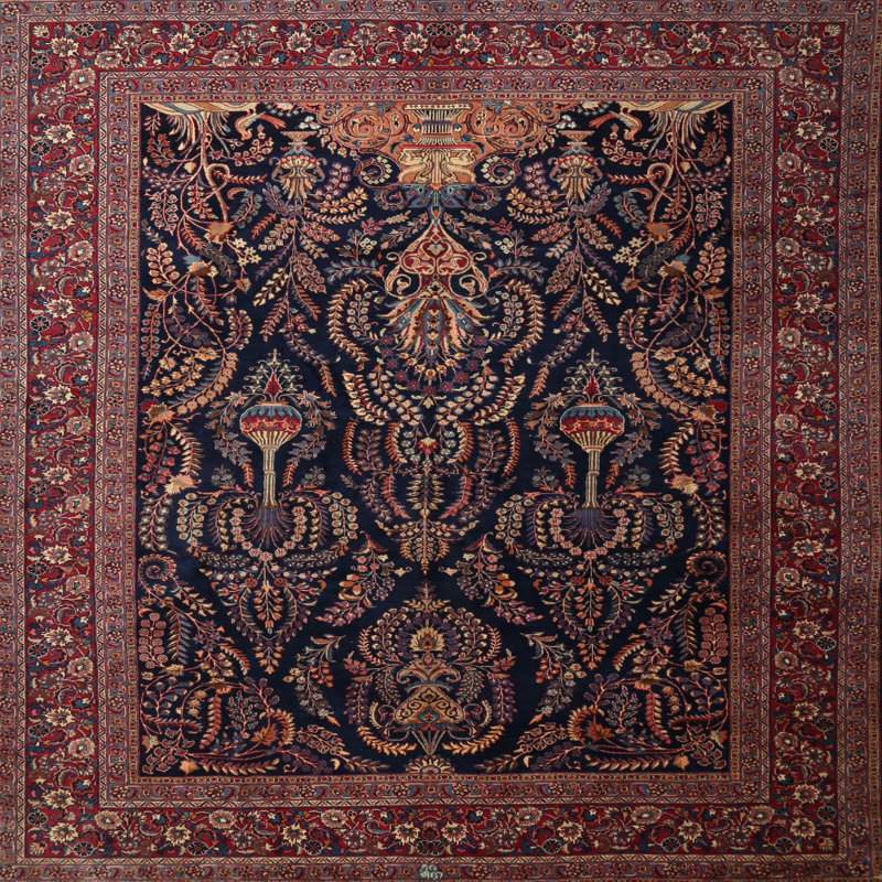 Tapis de style oriental rouge, Rond 7 pi