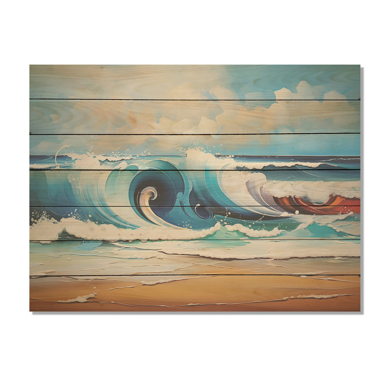 Vibrant Beach Waves II - vagues côtières sur bois, H 24 po x l 32 po x P 0,78 po