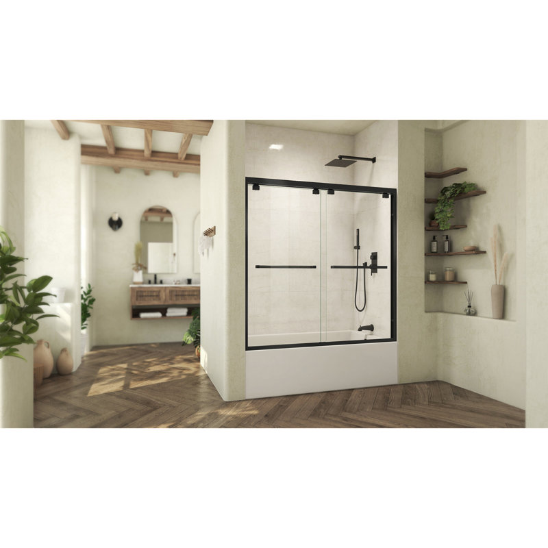 DreamLine Abbey 56 - 60 in. W x 58 in. H Semi-Frameless Bypass Tub Door in Brushed Nickel, Matte Black