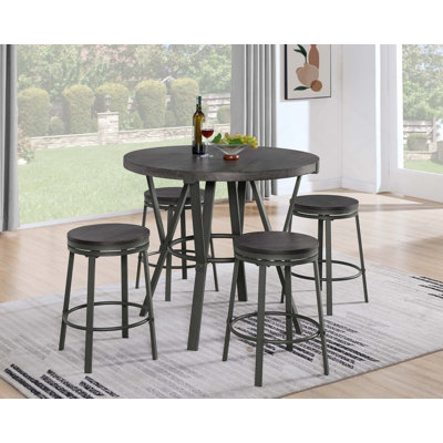 5PCS Kitchen Dining Sets, Wooden Round Dining Table With 4 Swivel Wooden Dining Stools