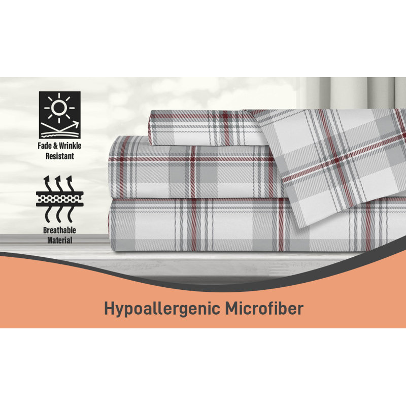 Ensemble de draps en polyester écossais, Ensemble de draps pour très grand lit + drap-hous