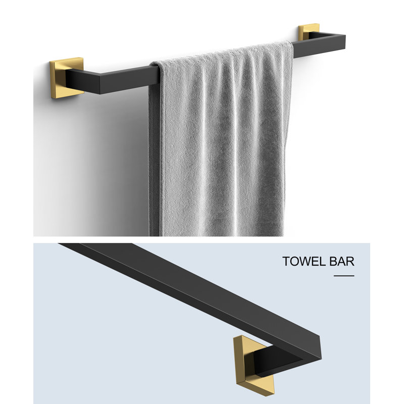 Axis 5 -Piece Decorative Bathroom Hardware Set Towel Bar, TP Holder, Robe Hook Included, Brushed Gold/Matte Black