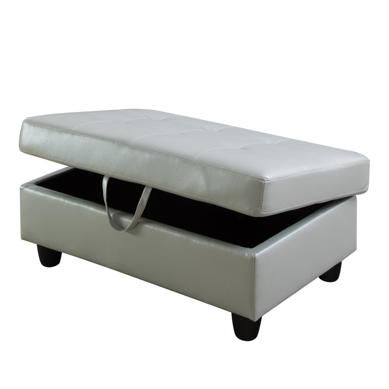 Semi PU Synthetic Leather Storage Ottoman, Gray/Green