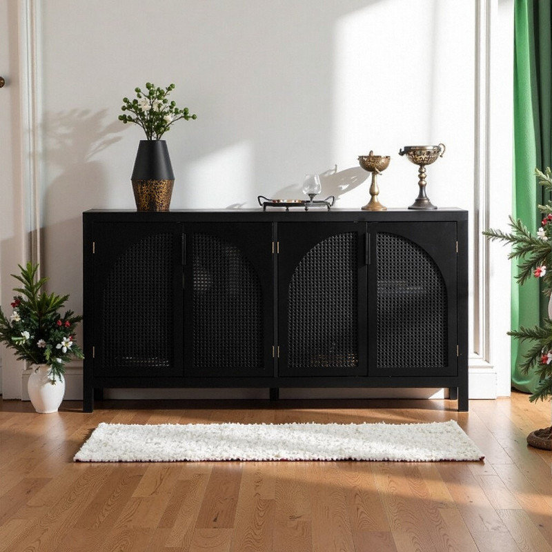 Armoire de rangement moderne avec portes en rotin artificielles et tablettes réglables pour la cuisine du vestibule du salon