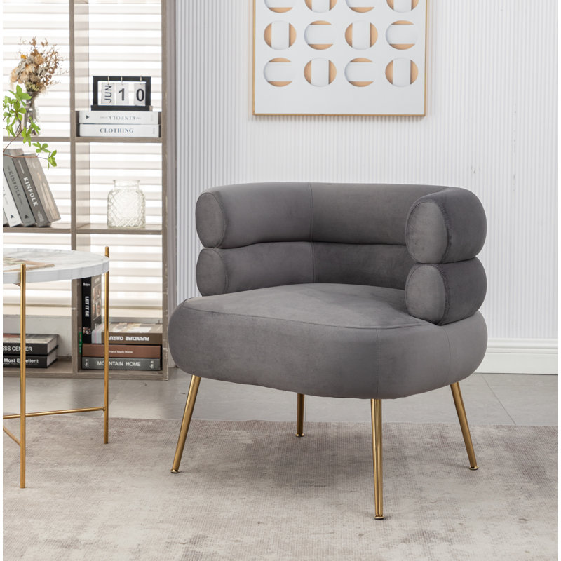 Fauteuil demi-tonneau l 30 po Demetrius, Velours gris