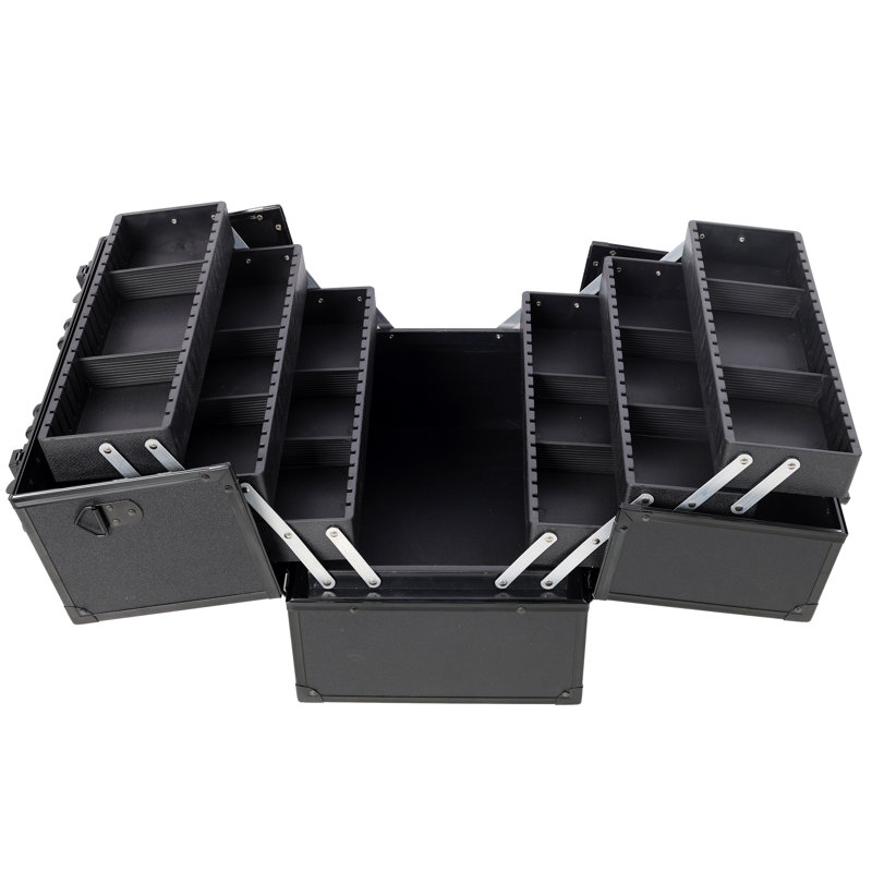 Étui de rangement noir verrouillable pour cosmétiques, grande boîte de maquillage pour train de 14 po avec 6 plateaux réglables, organisateur spacieux pour les outils de beauté