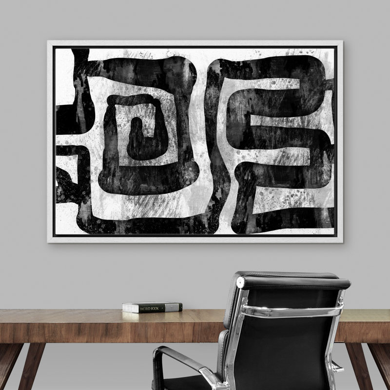 BAW Tribal motif tourbillonnant foncé formes abstraites Art mural Boho moderne, H 24 po x l 36 po x P 1,5 po, Blanc