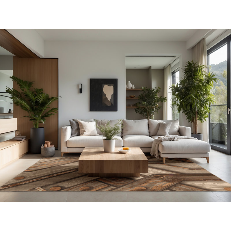 Soft Plush Cadwall Quantum Computer Circuit Modern Rustic Vintage Look Area Rug in Brown – Beige Binding, 7x10