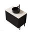 Meuble-lavabo de salle de bain 24 po avec lavabo, meuble de rangement autoportant avec 2 portes, lavabo rond en céramique noire avec motif en pierre et comptoir en pierre frittée blanc de Carrare, sans robinet, couleur noire
