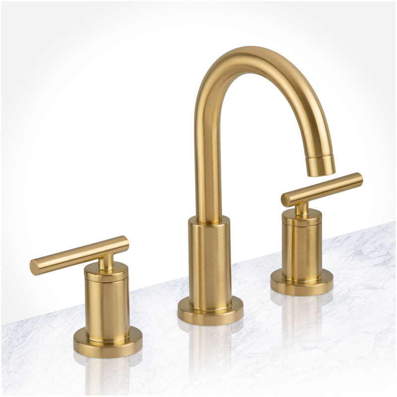 Mia Widespread Bathroom Faucet - Includes Brass Push-Pop Drain Assembly, Champagne Gold