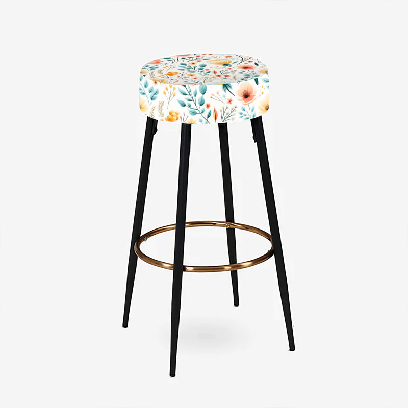 Ensemble de 2 tabourets de bar rétro bleu et rose floral Harmony Garden