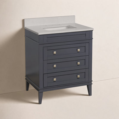 Frankfurt 30" Single Bathroom Vanity Set with Marine Gray Cabinet and Quartz Countertop
