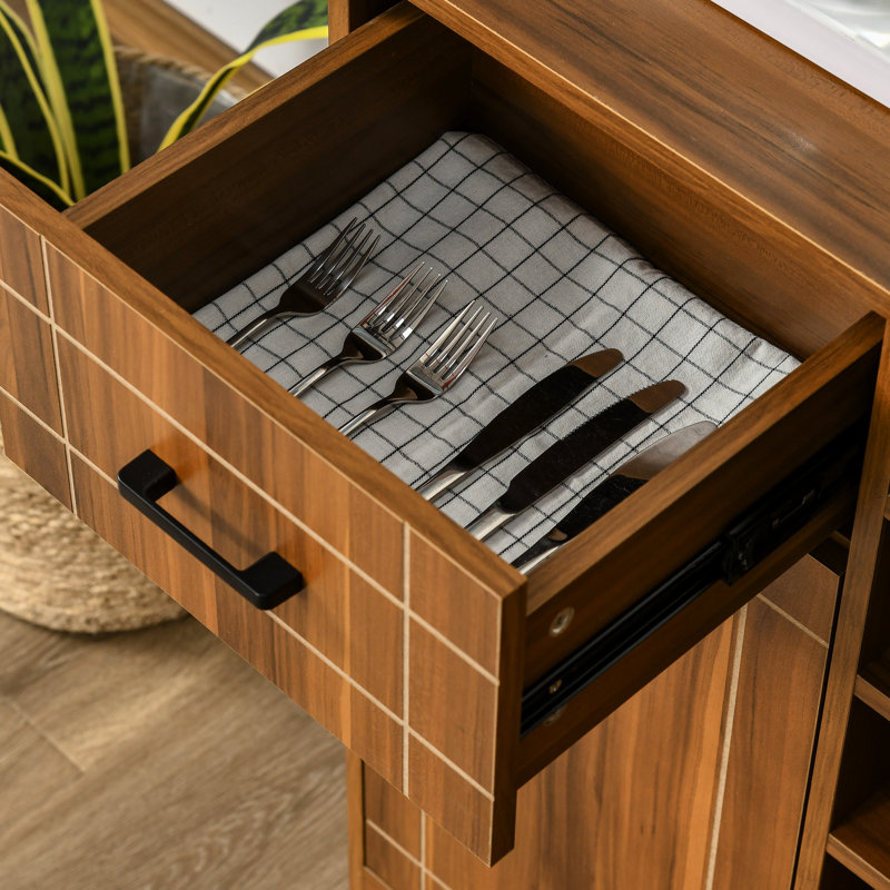 Armoire à vin 6 bouteilles - Buffet avec tiroir, support à bouteilles brun, 1 bouteille