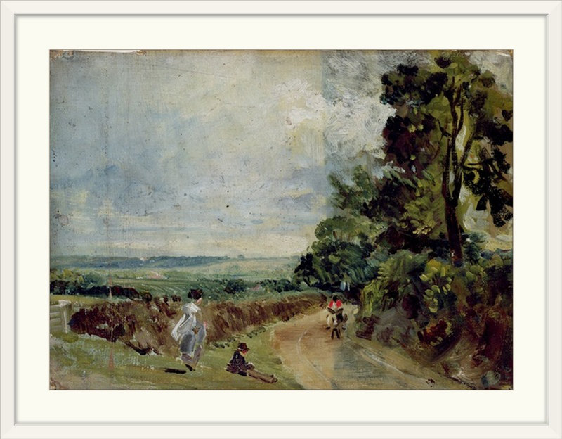 John Constable " A Country Road With Trees And Figures " by John Constable, 35" H x 48" W x 1.5" D, Canvas