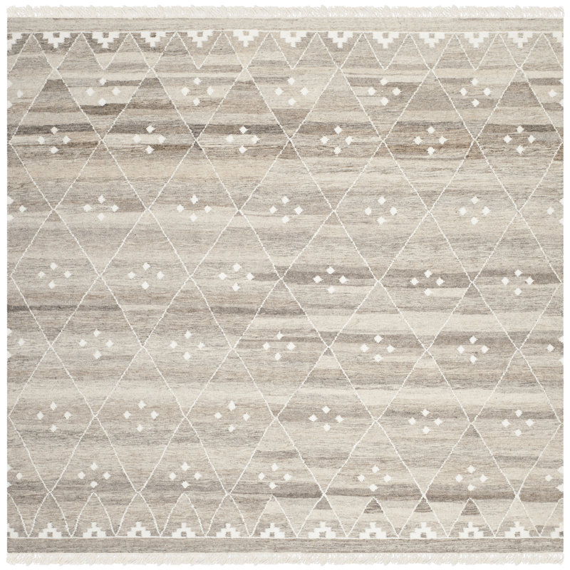 Tapis géométrique en laine, viscose et coton tissé à la main Natural Kilim, Carré 7 pi
