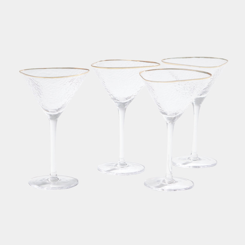 S/4 Hammered Martini Glasses-Clear W/Gold Rim