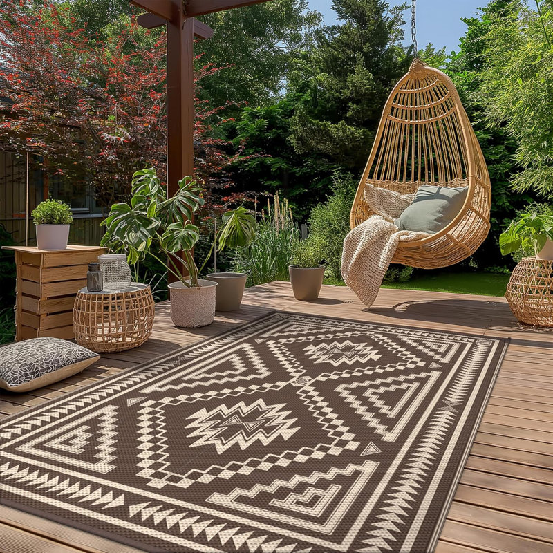 Shimeek Reversible Outdoor Mat, Waterproof Plastic Outdoor Mat, Coffee&Beige,Rectangle 6' x 9', Rectangle 6' x 9'