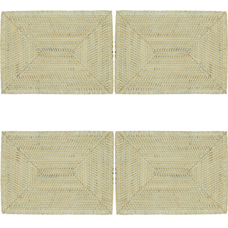 White Woven Rattan Rectangular Table Mats Set of 4