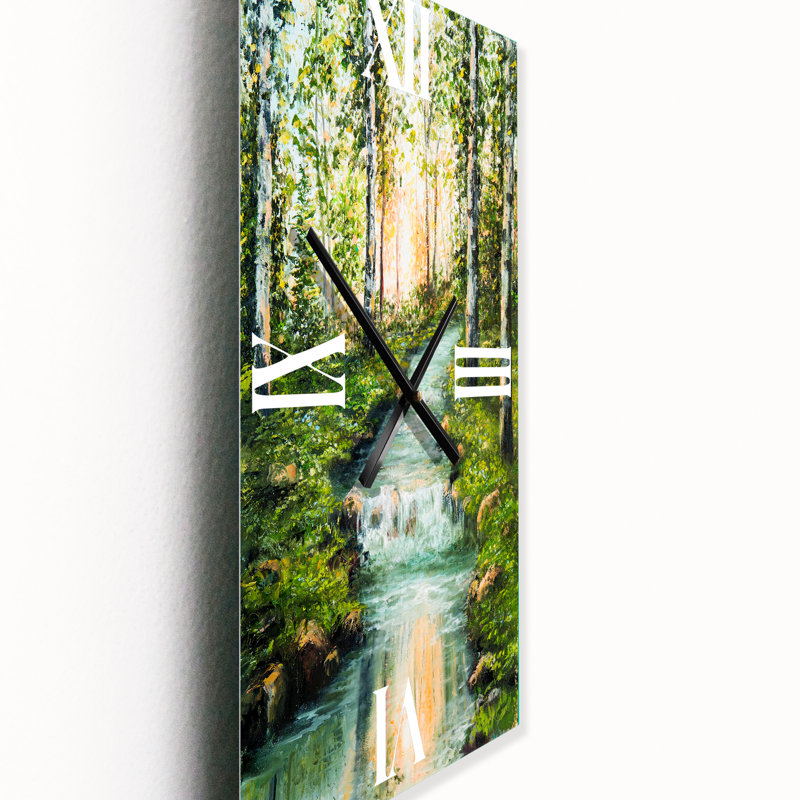 Horloge murale rivière à travers forêt de bouleaux, Grand
