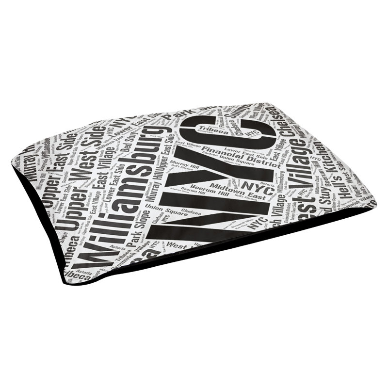 Coussin de chien « districts », Très grand (H 17 po x l 50 po x P 40 po), Noir, New York