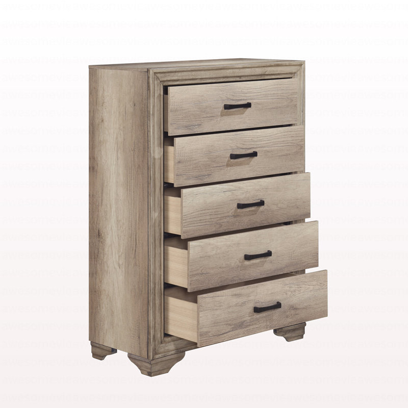 Commode de chambre à coucher 1 pièce avec 5 tiroirs et quincaillerie noire