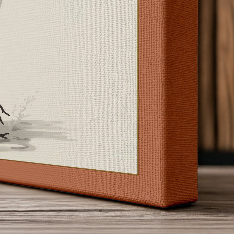 Standing Crane Japandi - Wrapped Canvas, 36x24 - 91.4 x 61.0 cm, Terracotta Border