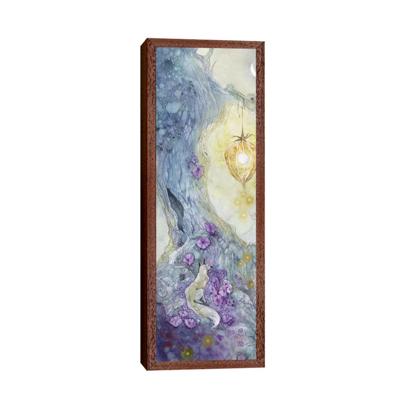 White Fox by Stephanie Law - Panoramic Painting on Canvas, Classic Brown Wood Framed, 121.92 cm H x 40.64 cm W