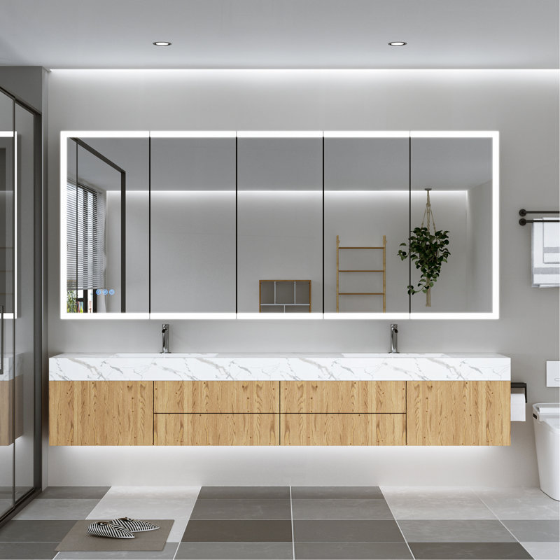 Pharmacie lumineuse à DEL avec miroir, armoire de salle de bain avec miroir 84 * 36 pouces avec lumières, encastrée ou murale, 3 couleurs Temperaturesanti-Fog