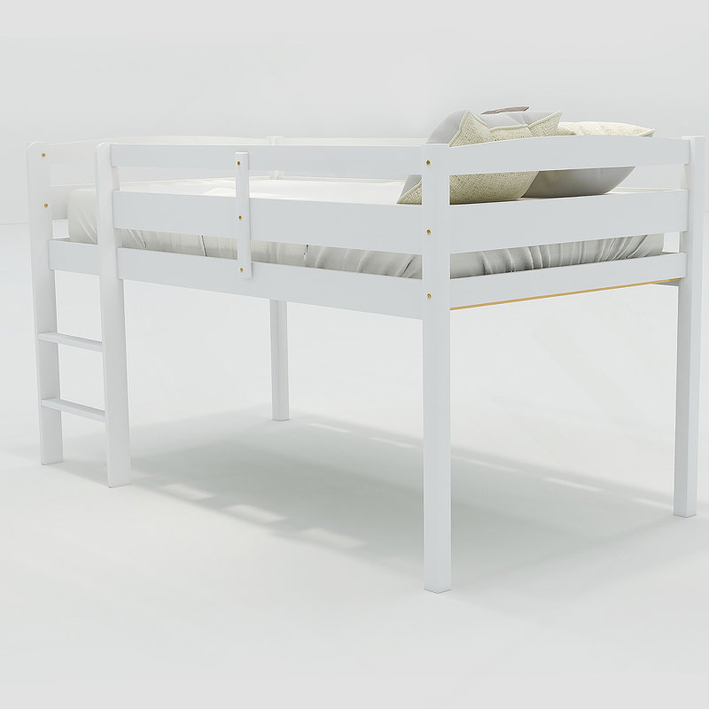 Lit mezzanine en bois avec lits bas et échelle