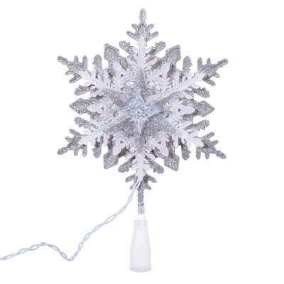 The Holiday Aisle® 20 Light x 13.5" LED Silver-White Snowflake Tree Top with Warm White LED Mini Lights.