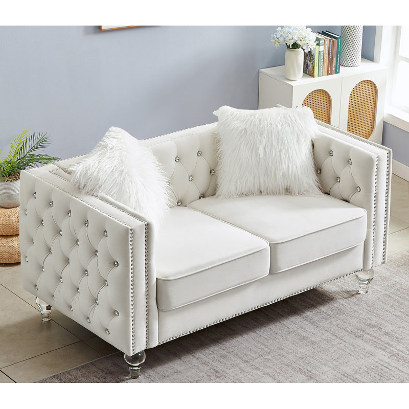 Upholstered 60'' Loveseat, Beige 100% Polyester