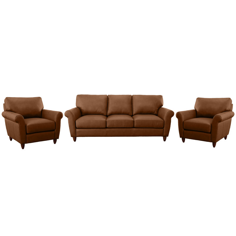 Ensemble de canapé et de deux chaises 100% cuir fleur Buxton, Cèdre