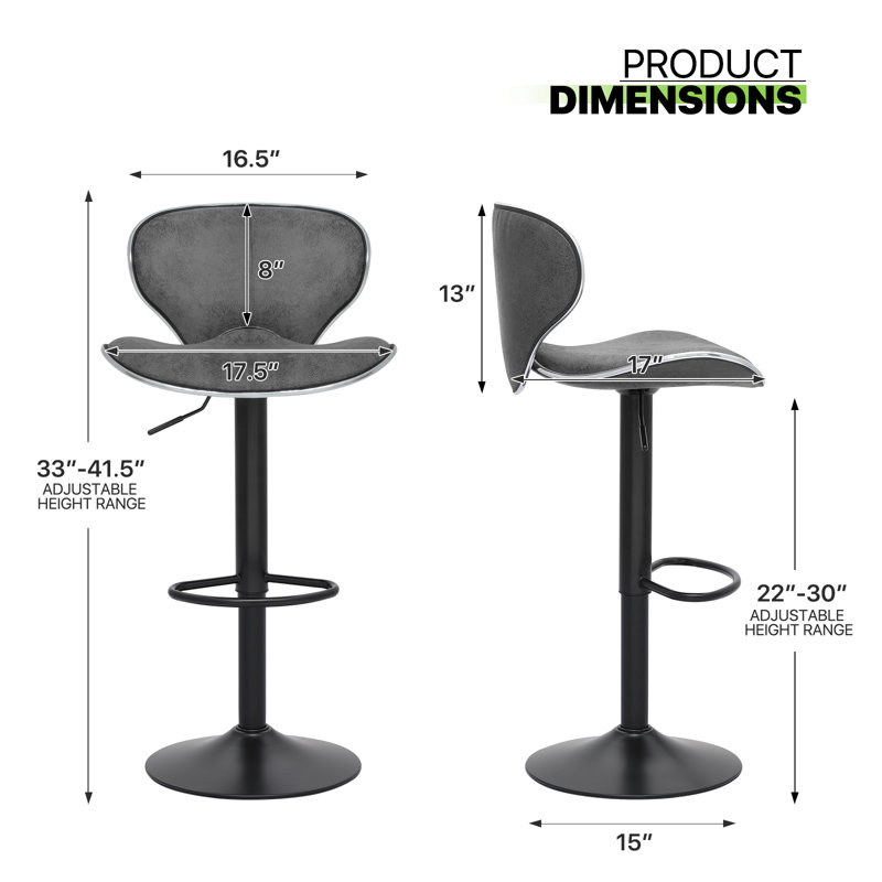 Chaises de bar pivotantes en cuir PU Moorebank, Gris foncé
