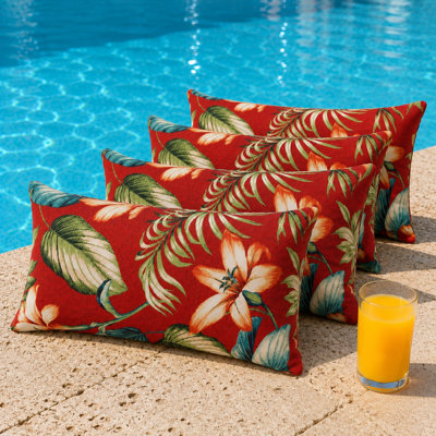 4-Piece Outdoor Lumbar Throw Pillow Set with Inserts, 12 x 45 Inch Water-Repellent and Fade-Resistant Decorative Pillows with Removable Zip Covers for Patio, Porch, Balcony and Sofa