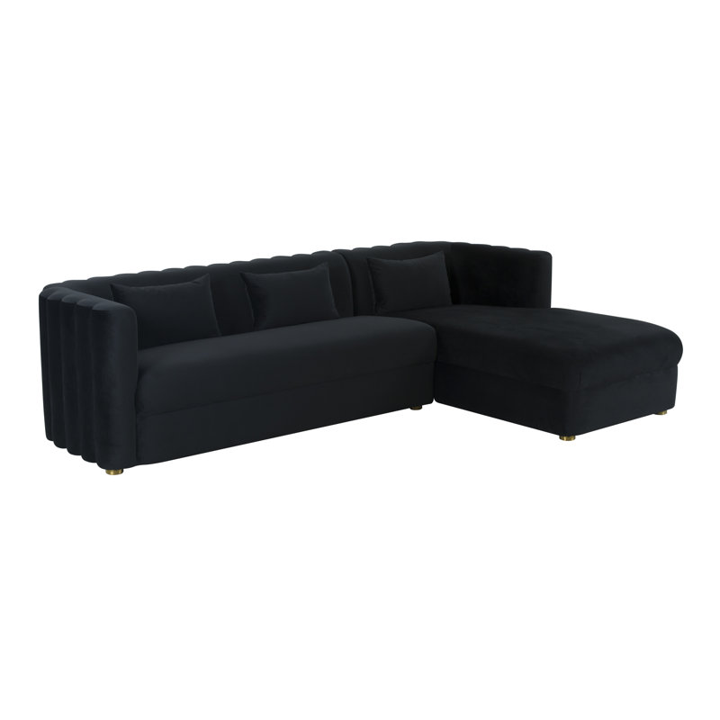 Tov Furniture Callie Black Velvet Sectional - RAF, Black Velvet, Right Hand Facing