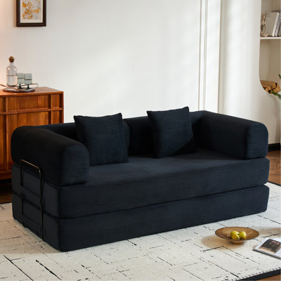 Multifonctionnel 4 en 1, lit en velours côtelé, coussin cylindrique, salon, chambre à coucher, structure en métal, mousse haute densité, lit convertible en tissu d'ameublement avec structure fixe et conception pour les petits