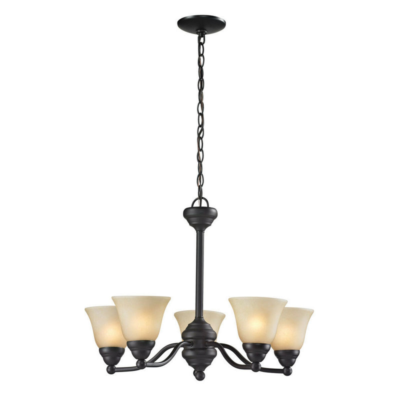 Lustre classique à 5 lumières de style bougie Burrough, Bronze, Amber