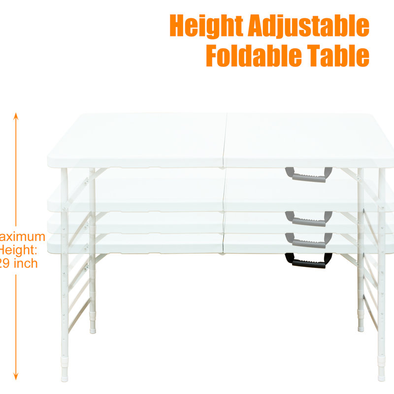 4Ft Foldable Table For Camping, Portable, White, Indoor & Outdoor Probing, 135Kg Max Weight Capacity, With Fixed Grabbing Appliance, Smooth Waterproof Tabletop Area, Stable Triangular Token, Steel