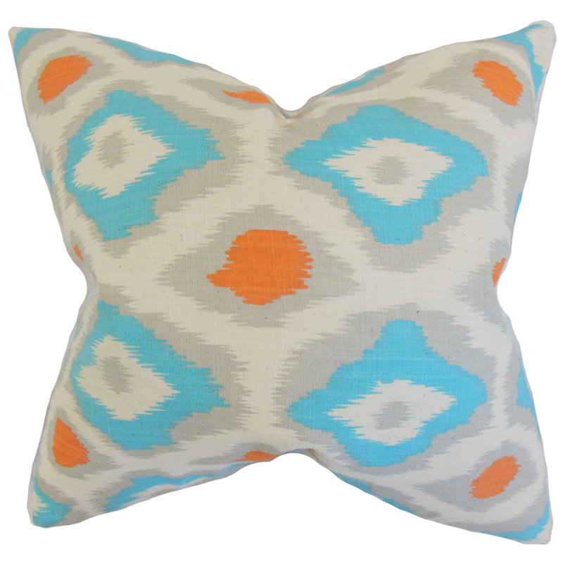  Coussin décoratif en coton Ikat, Bleu clair