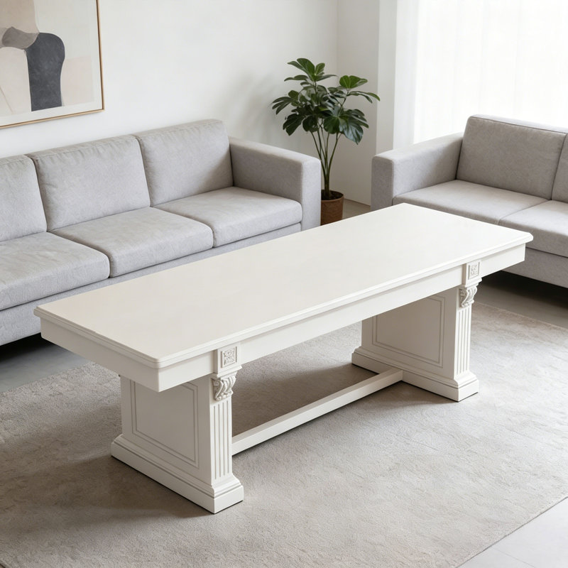 Grand grand bureau en bois massif sculpté rétro pour le salon, 29.53" H x 118.11" W x 39.37" D