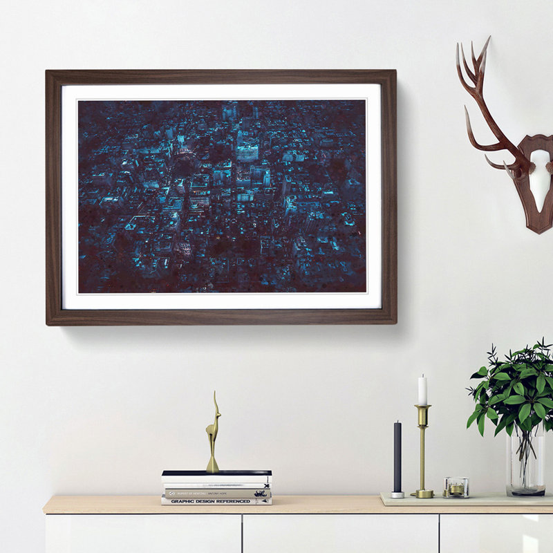 New York at Night - Picture Frame Graphic Art Print, Walnut Framed, 27cm H x 36cm W x 2cm D